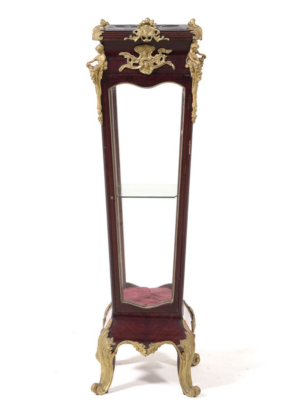 Vitrine Napoleão III Folheada do Século XIX com Bronze Dourado, 42x42x142 cm